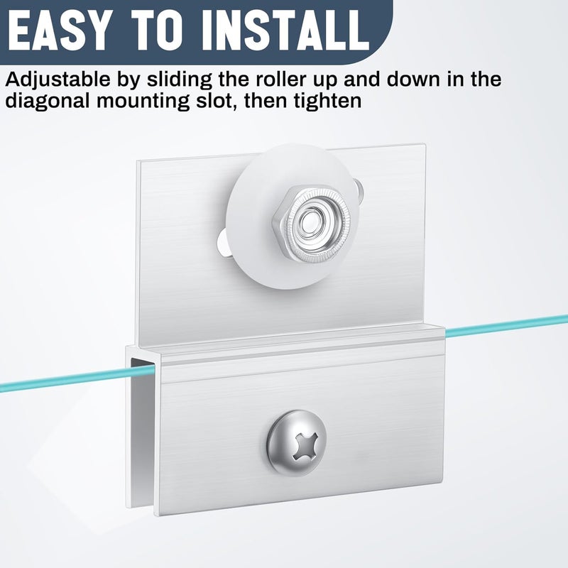 Yaocom 4 Pcs M 6054 Frameless Shower Door Rollers Top Bracket Roller Assembly, 3/4 in Round Plastic Wheel, Ball Bearings, Extruded Aluminum, Bright Finish, Chrome, 1/4 Inch Wide Inside - Image 4